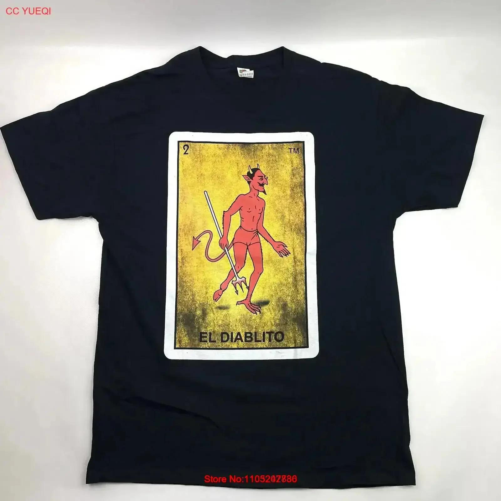 Camiseta Negra con el Logotipo de la Lotería Mexicana El Diablito, Talla L para Hombre, Estilo Vintage Lavado, Ropa de Diseñador, Ropa Casual de Calle, Diseño Gráfico Elegante
