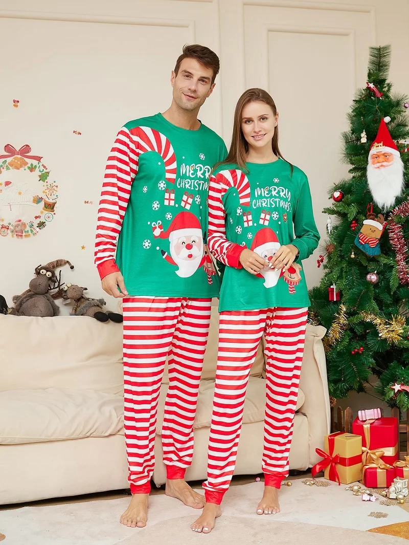 Family Matching Christmas Pajamas Sets Adult And Kids Pyjamas Suits Santa Tops+Stripe Pants Xmas Sleepwear Baby Boy Girls Romper