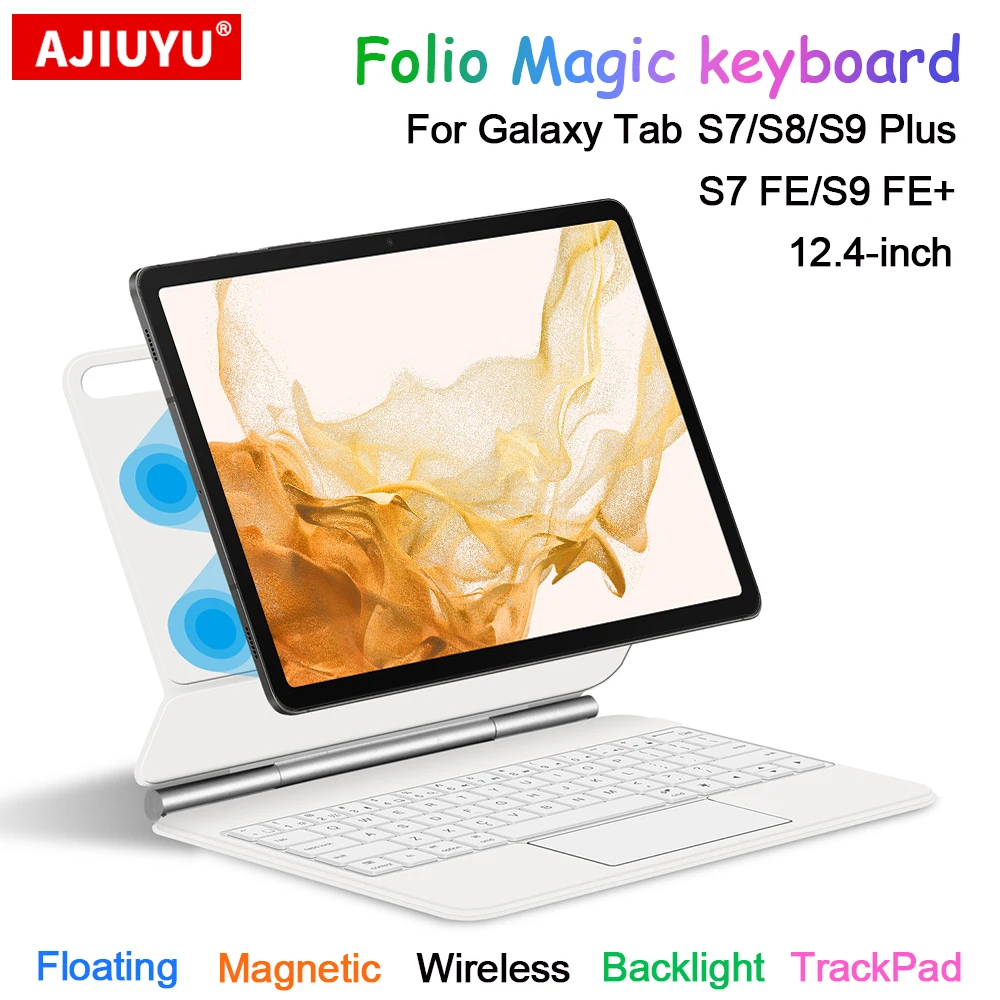 Backlight Magic Keyboard English Arabic Russian Spanish For Samsung Galaxy Tab S9 S8 S7 FE Plus 12.4