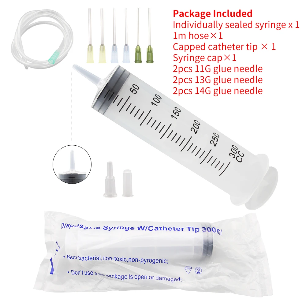 100-550ml Large Syringes With Tube for Liquid Plastic Syringes With Tip Cap for Glue Dispensing, Watering, Refilling, Feeding