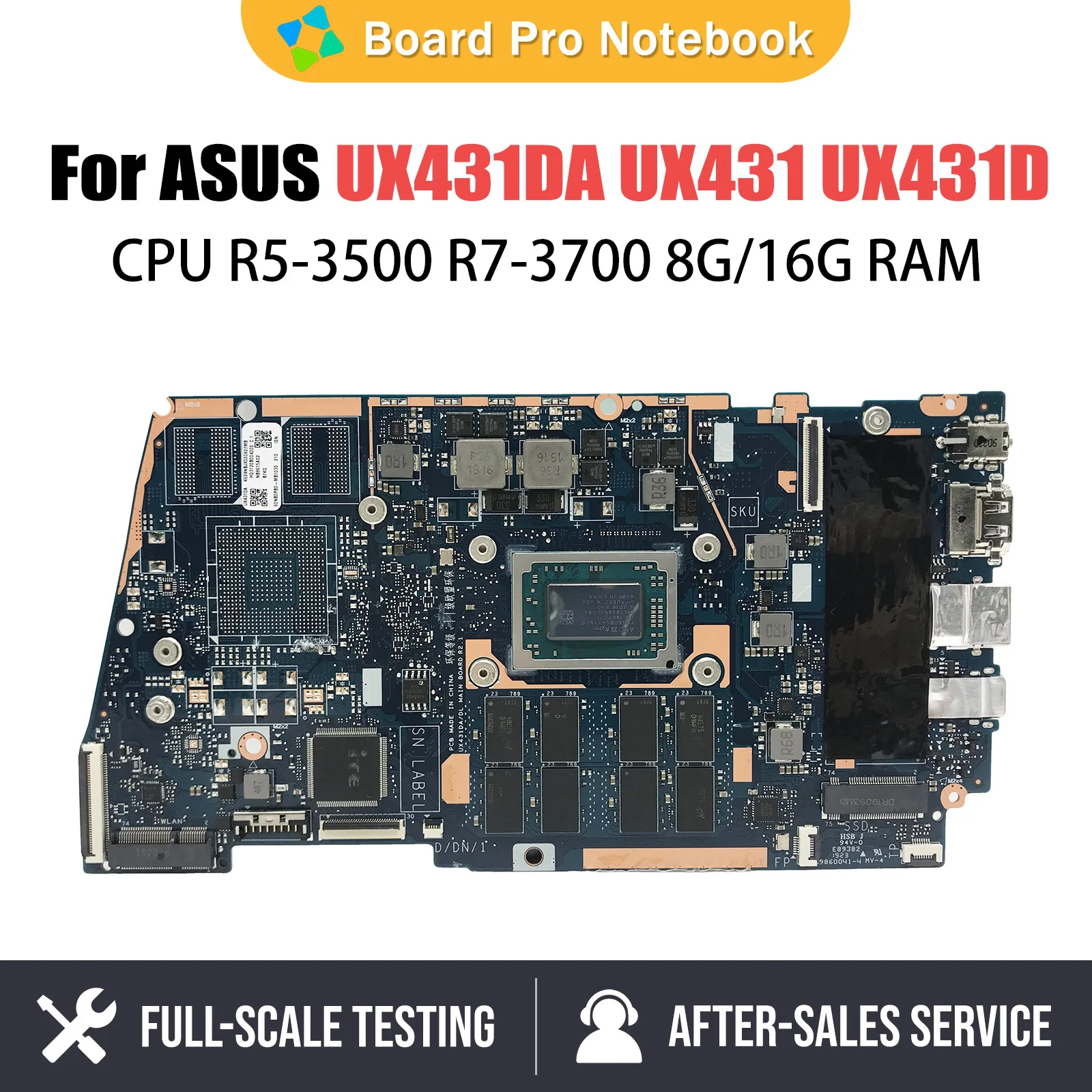 

Notebook Mainboard For ASUS FOR ZenBook UX431DA UX431 UX431D Laptop Motherboard R5-3500 R7-3700 8G 16G RAM 100% Test OK