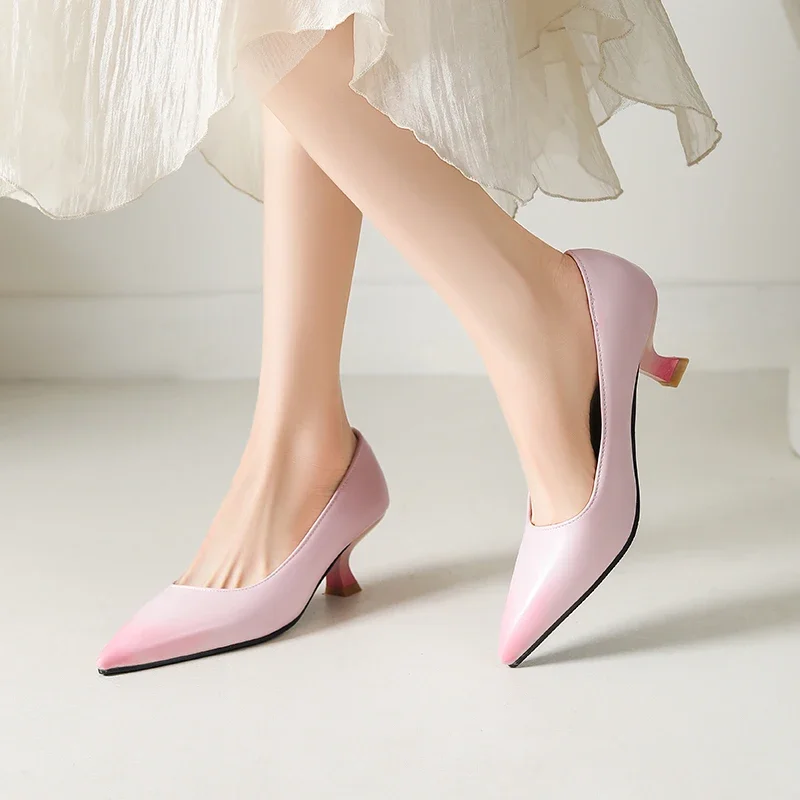 2024 new spring autumn women pumps plus size 22-26.5cm brush colors PU upper pointed toe high heel women shoes fashion