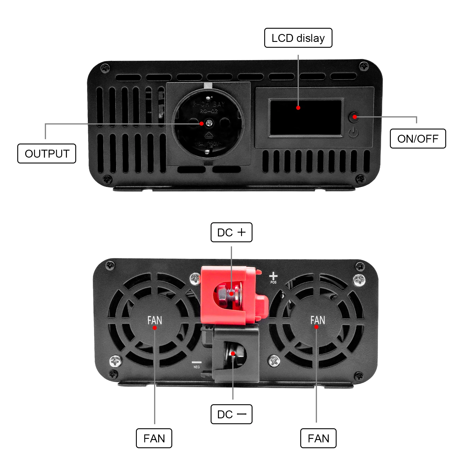 DATOUBOSS Pure Sine Wave Inverter 2000W DC 12V 24V 36V 48V 60V 72V to AC 220V 240V Ship Car RV Modified Vehicle Inverter
