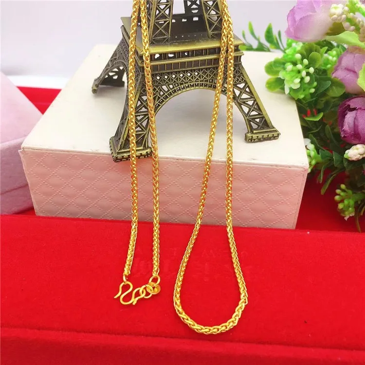 Luxurious 9999 24K genuine gold women's flat chain gold necklace, simple and elegant women's exclusive gold jewelry necklace, view 4