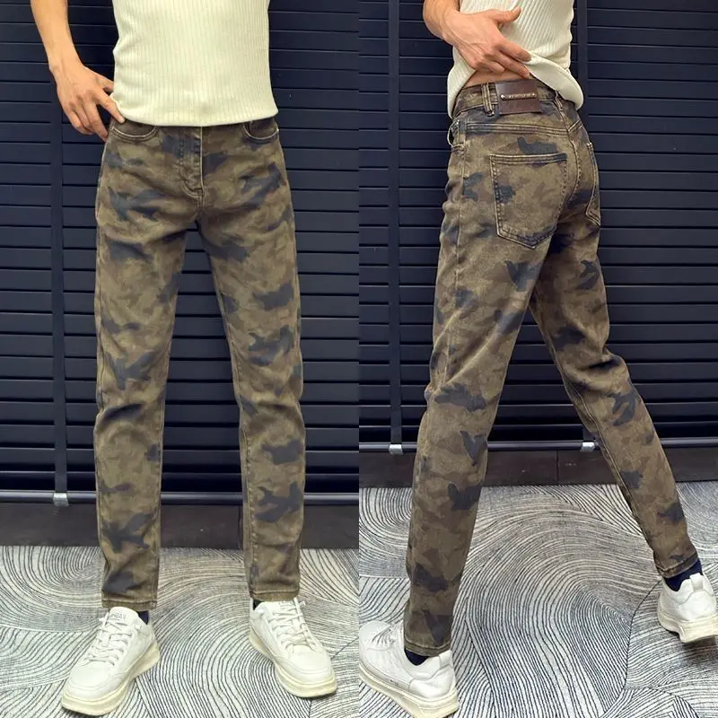 

Urban Street Sle Camouflage Workwear Jeans for Boys Spring Autumn Straight Leg Casual Trousers Multiple kets Hip Hop