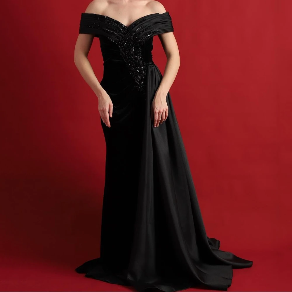 

Customized Mermaid Evening Dresses Floor-length Off The Shoulder Sleeveless Prom Gown Fashion Sequined Backless Party Gown