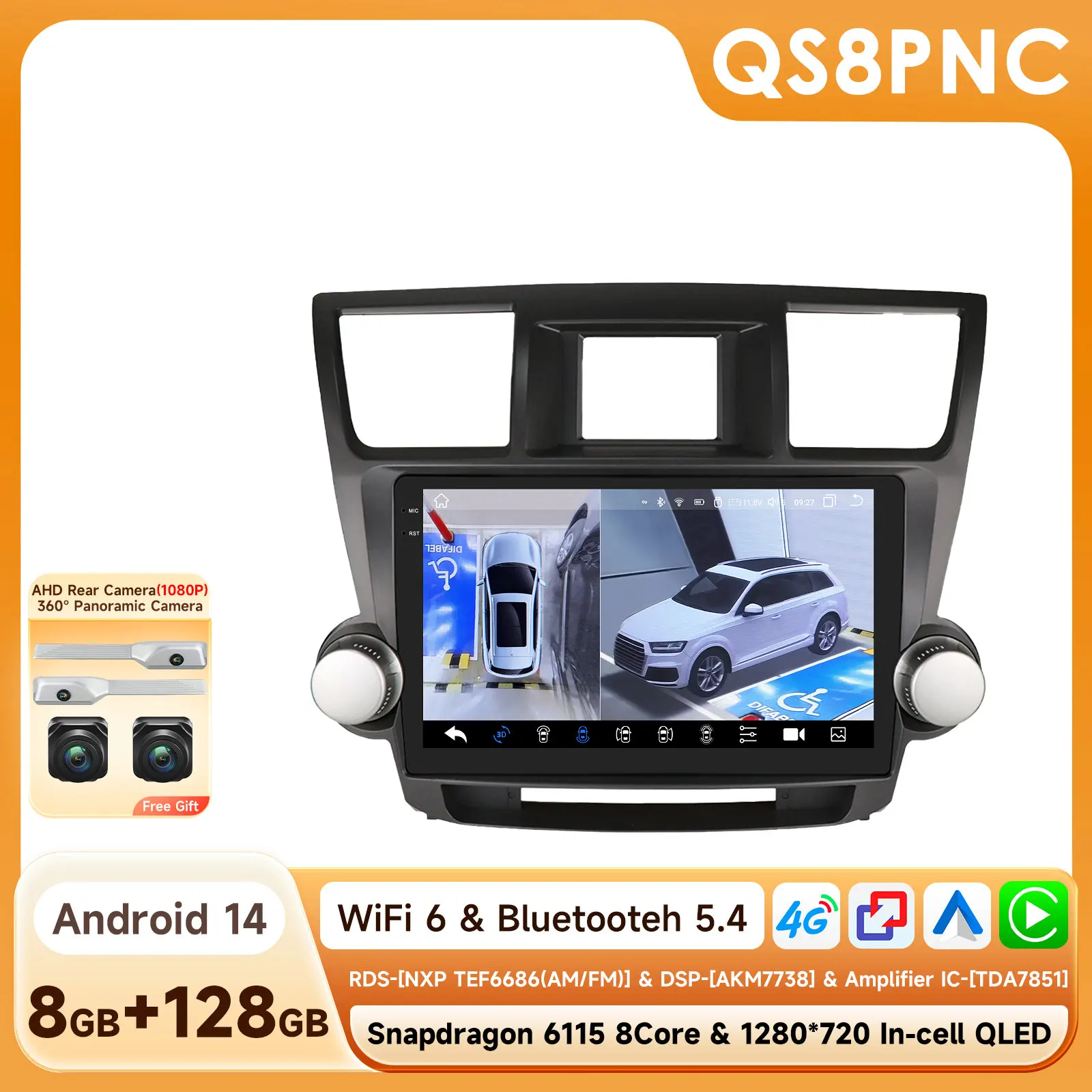 Hizpo Android 14 Voor Toyota Highlander 2 XU40 2007-2013 Autoradio Multimedia Video Player Navigatie Stereo GPS Geen 2din DVD 6115