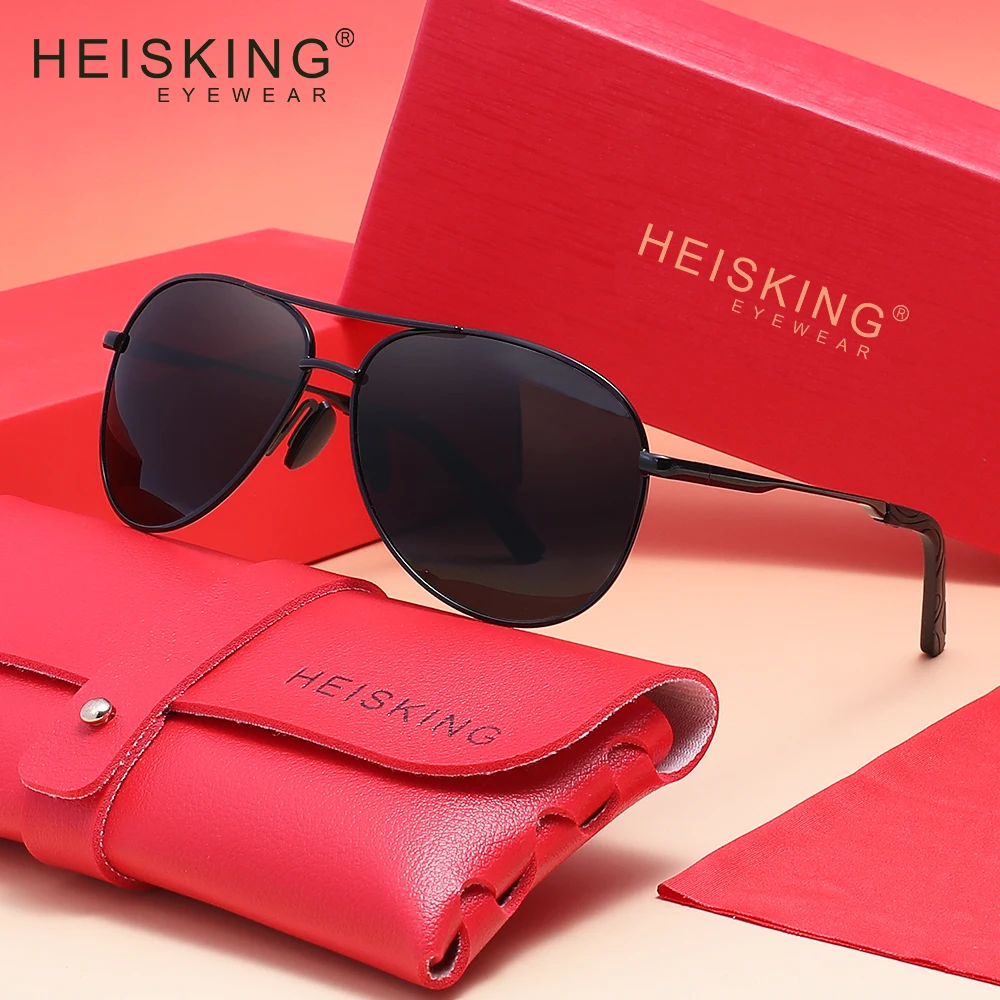 

HEISKING Роскошные мужские и женские солнцезащитные очки-пилоты, винтажные деловые очки в большой оправе с антибликовым покрытием, поляризационные UV400, очки для вождения и путешествий