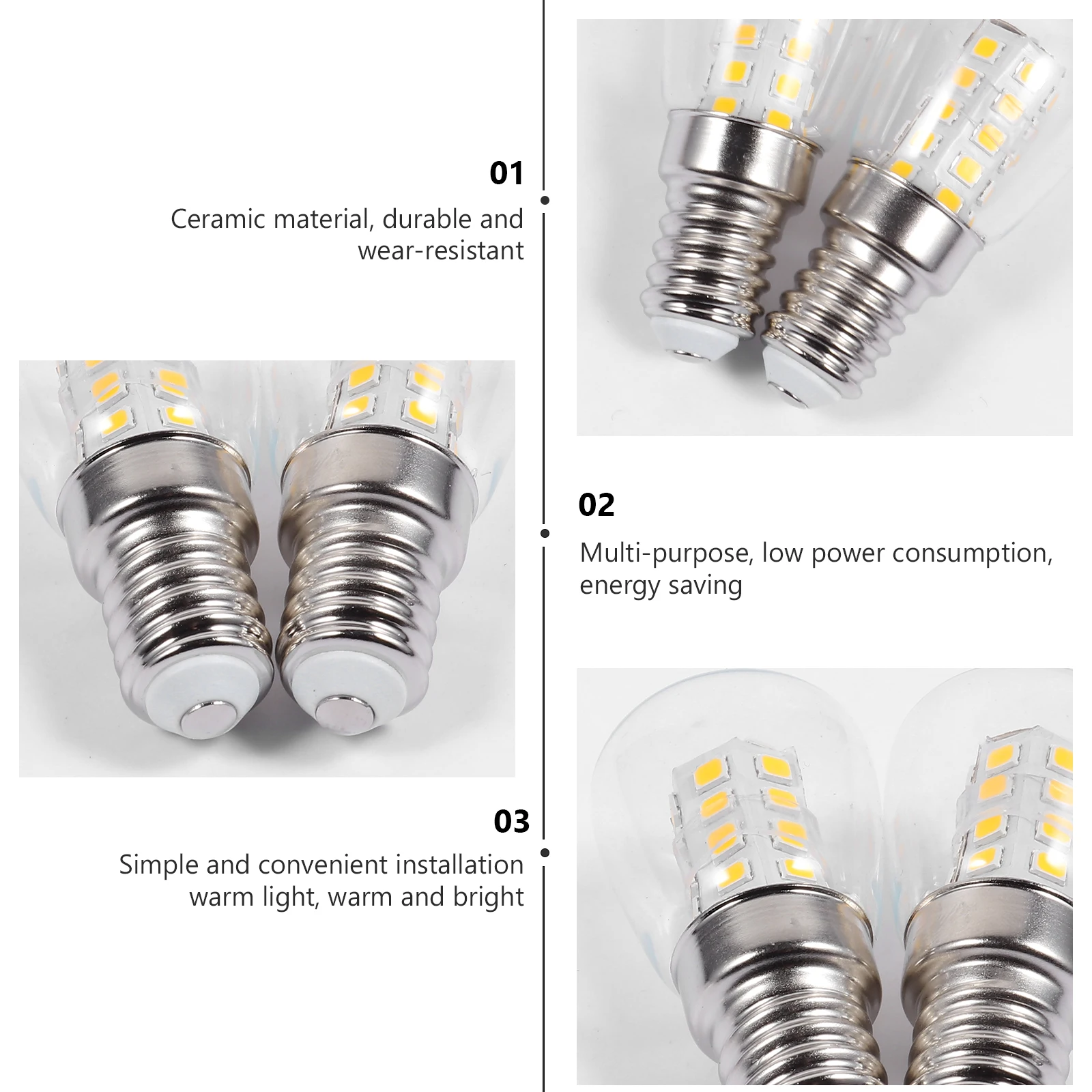 

2pcs LED Light Bulb E14 Base 3W Warm White Refrigerator Sewing Machine Lamp Energy Saving Fridge Light Replacement Household