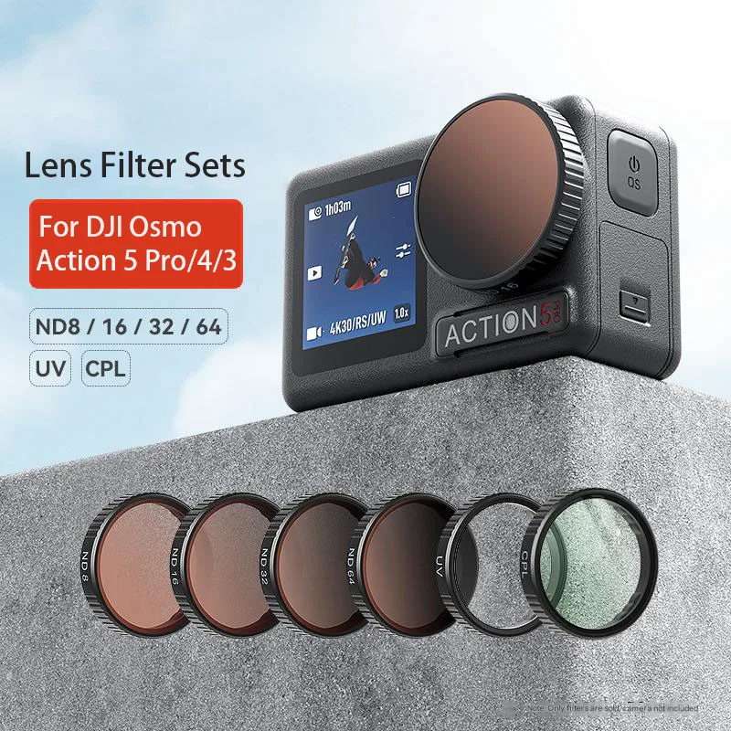 Conjunto de filtros de lente para dji osmo action 5 pro/action 4/3 filtro de câmera uv cpl nd8/16/32/64 acessórios de filtros polarizadores de vidro óptico