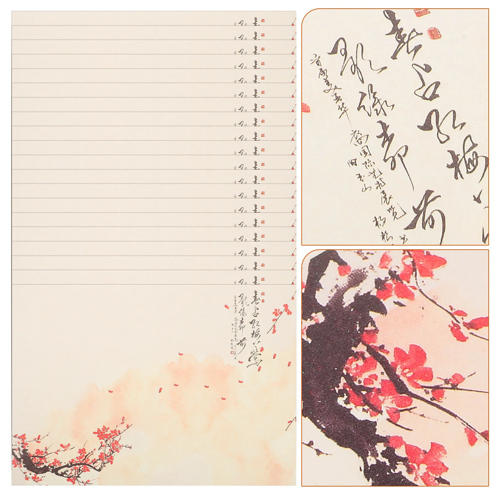 80 Sheets Elegant Letter Paper Plum Blossom Pattern Reusable Writing Paper for Greeting Cards Postcards Announcements Decorative