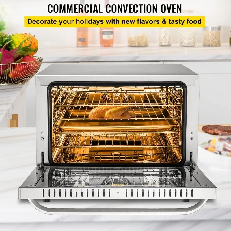 VEVOR Commercial Convection Oven, 66L/60Qt, Half-Size Conventional Oven Countertop, 1800W 4-Tier Toaster w/Front Glass Door