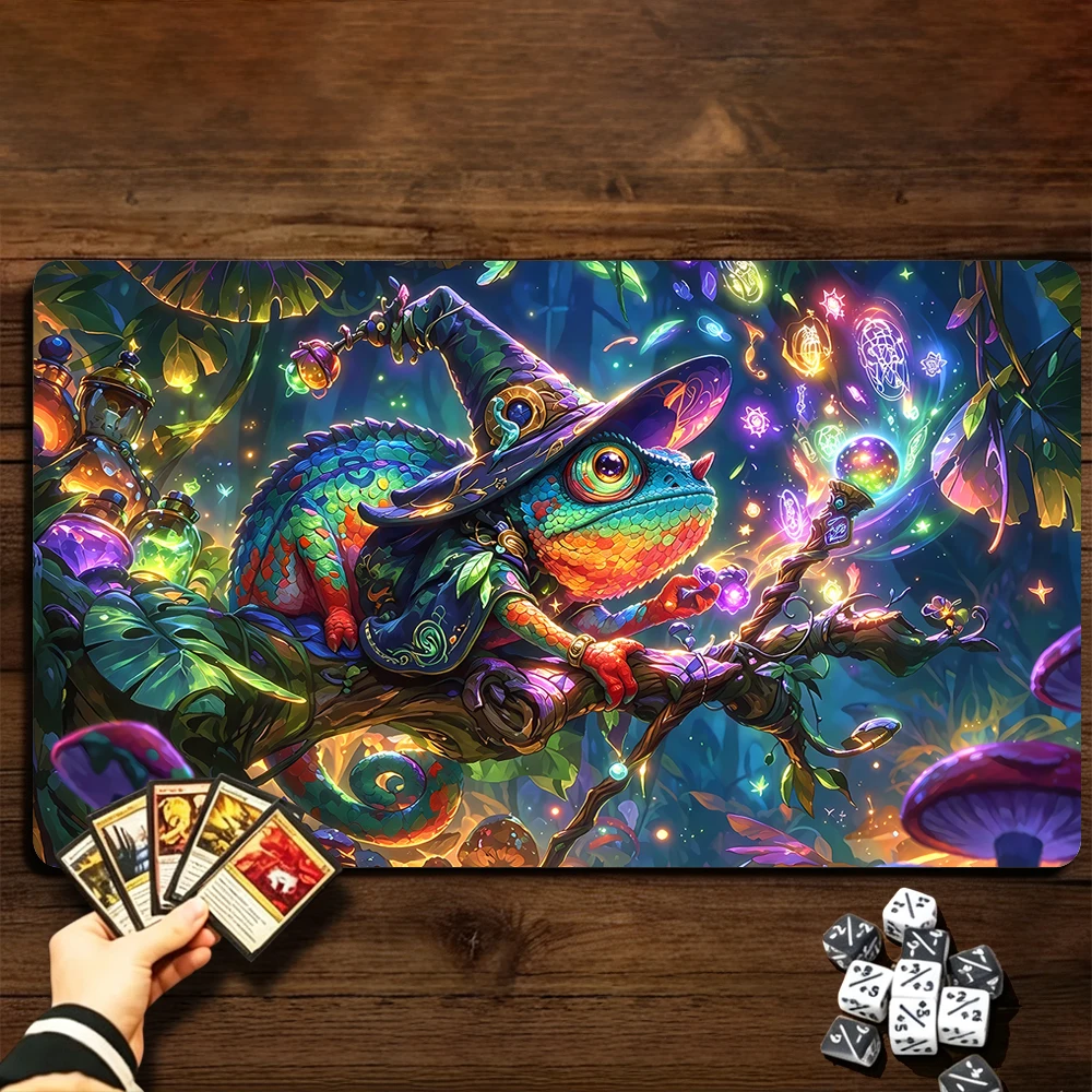Magic Chameleon TCG Playmat Magic Playmat Gathering Gaming Mat with Stitched Edge Anti-slip base 60X35cm Trading Card Game
