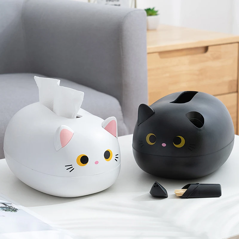 Kawaii Cat Tissue Box Plastic Napkin Storage Box Container Desktop Paper Holder Nordic Style Home Bathroom Dormitory Decoration