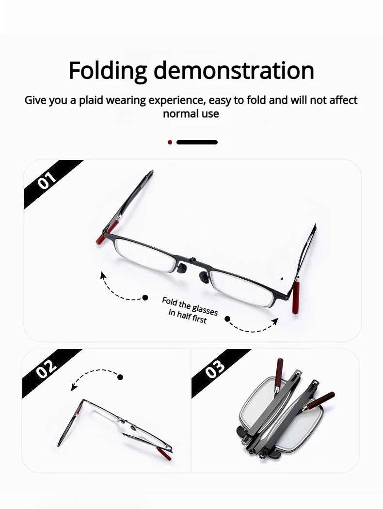 Ultraleichte, faltbare Lesebrille aus Metall für Damen und Herren, tragbare Presbyopie-Brille, faltbare Anti-Blaulicht-Brille für Herren – Detail 12