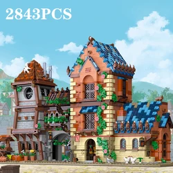 2843PCS Medieval Tavern Building Block Creative City Street View MOC Model Bricks Creative Desktop Ornaments Toys Gift For Adult