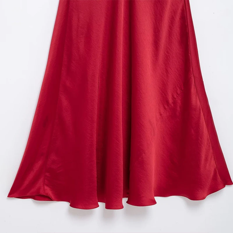 فساتين Koekop النسائية ذات اللون الصلب والمزخرفة من الساتان، فساتين كلاسيكية كاجوال بدون ظهر أنيقة للسيدات، تنانير #4