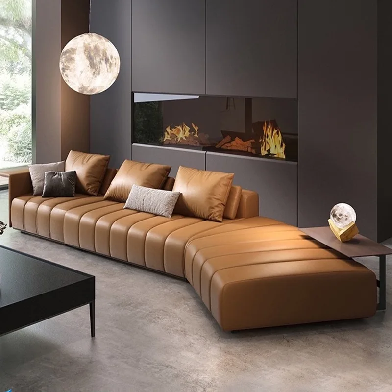 إيطالي، بسيط، جلد، أريكة، فاخرة بسيطة، فيلا، غرفة معيشة، إبداعية، على شكل خاص #2