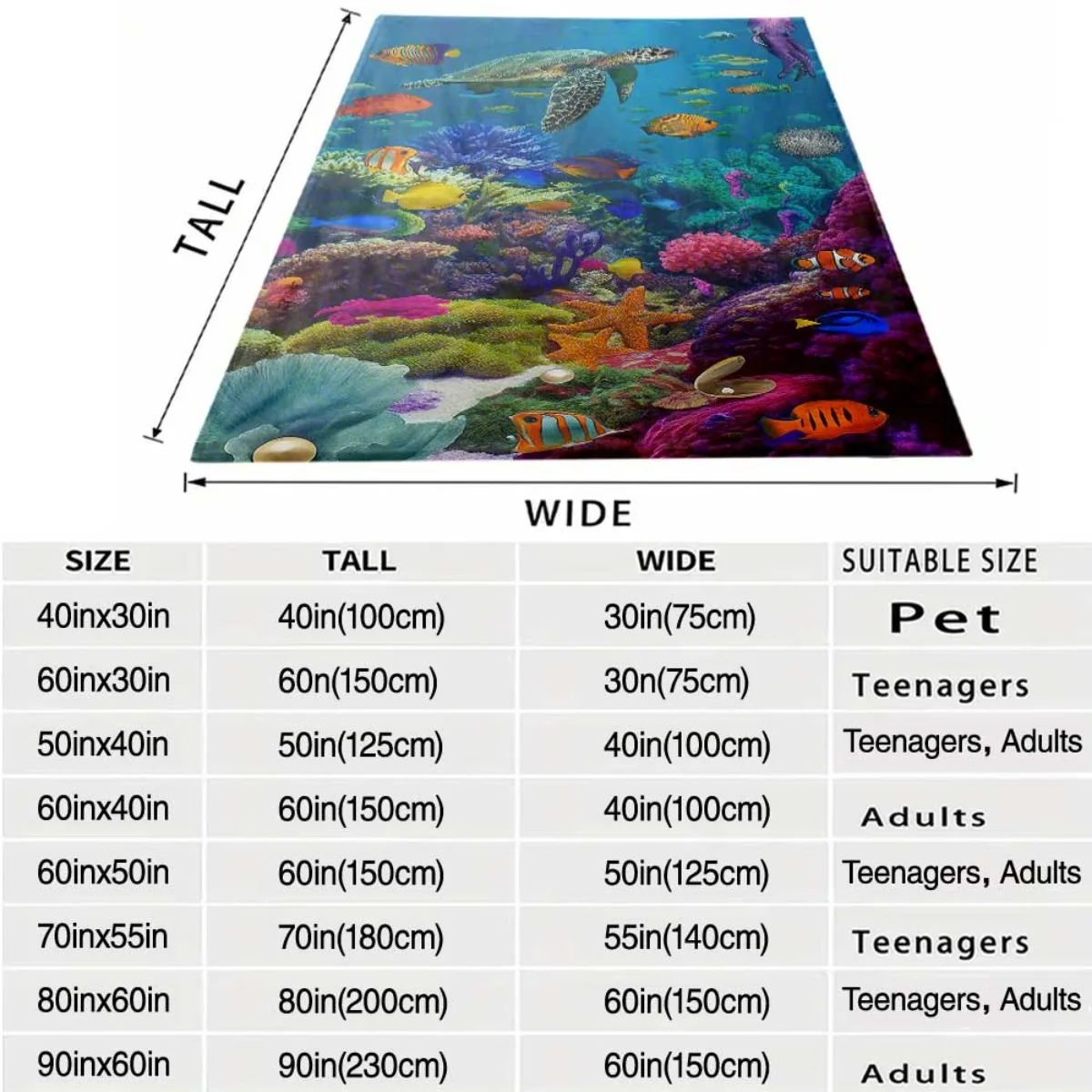 Ultra Soft Ocean Sea Turtle Tropical Life Blanket Throw 150x200cm Vibrant Coral Reef Under Water Home Decor