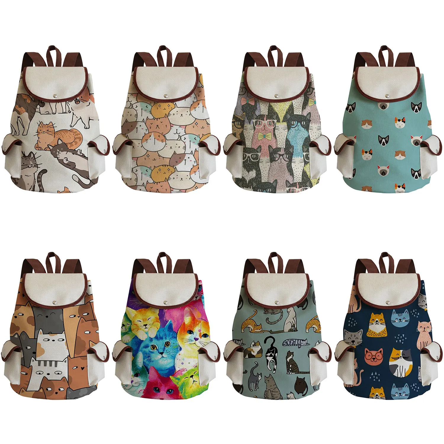 Cute Cartoon Cat Print The Backpack Female Casual Child Girls School Backpack High Capacity Travel Portable Backpack For Women