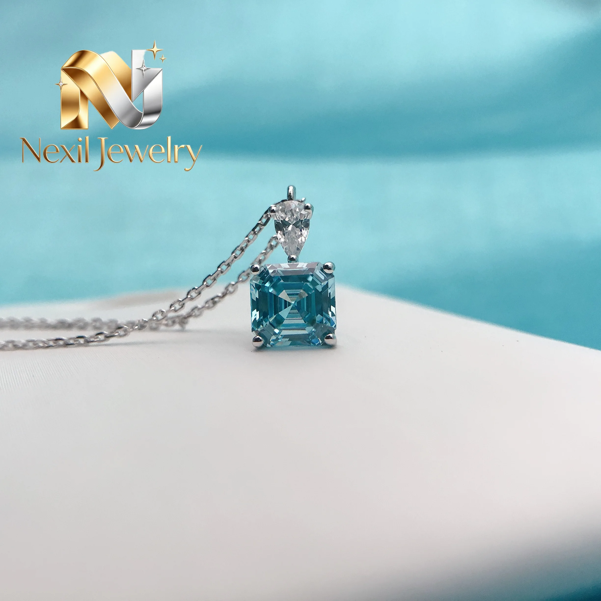 

Nexil Jewelry 3Ct Asscher Cut 8.5*8.5mm Lab Created Diamond Pendant for Women Luxury Quality 14K White Gold Wedding Pendant Ne