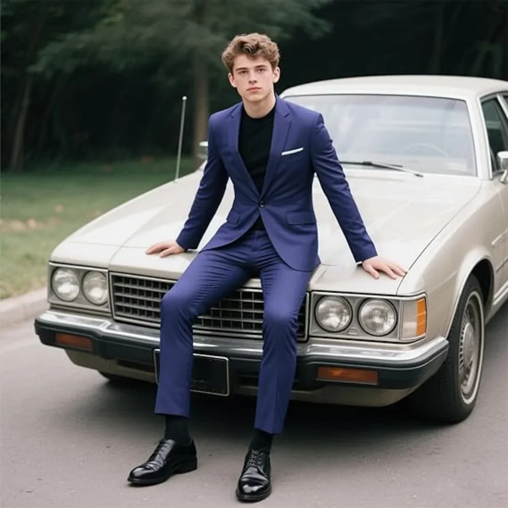 

Navy blue Men's business suit 2-piece set Suit Jacket Suit Pants Single Breasted Slim Fit Man Suit Groom's Wedding Suit