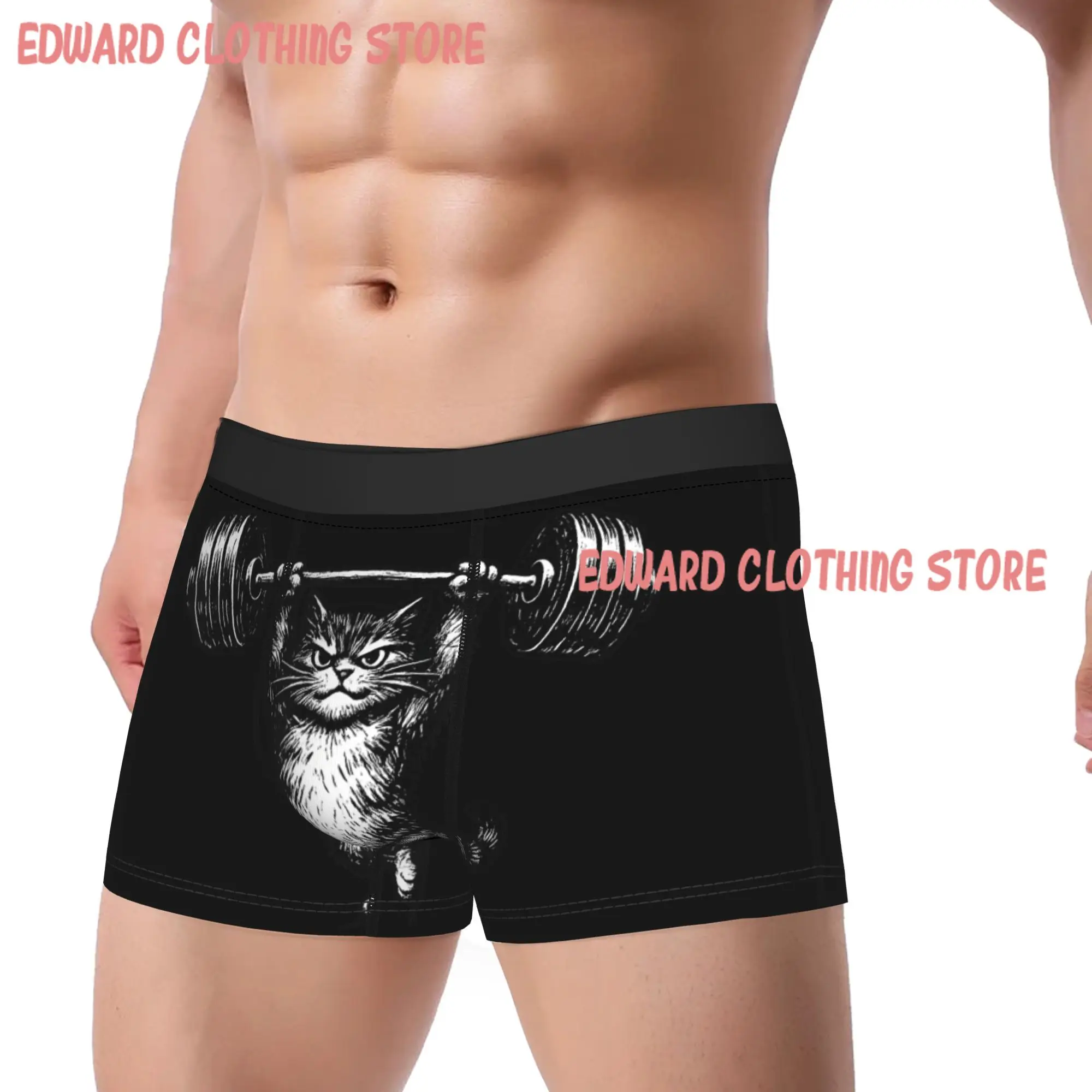 Funny Weight Lifting Gym Cat Deadlift Underwear  Custom DIY Trunk Hot Sale Males Panties Funny Shorts Briefs Birthday Gift