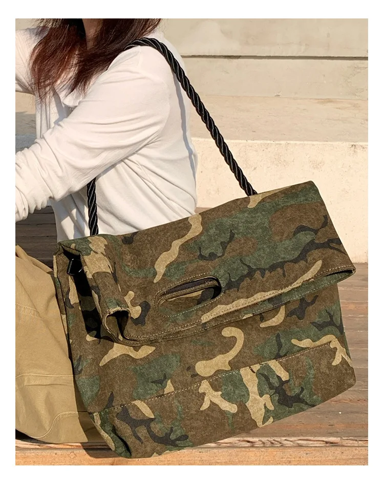 Modische Camouflage-Umhängetasche für Damen, Canvas-Handtaschen für Damen, faltbare große Tragetaschen, Damen-Handtasche, große Kapazität, Umhängetaschen, Bolsa – Detail 11