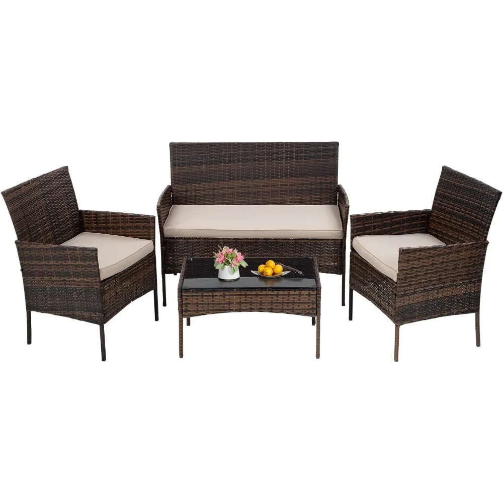 Patio Furniture Set 4 Pieces Outdoor Rattan Chair Wicker Sofa Garden Conversation Bistro Sets