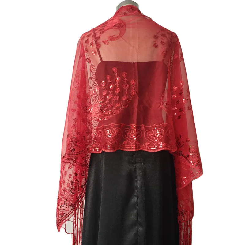 Luxury Large Beads Sequin Embroidery Peacock Fringe Shawl Women Travel Blanket Stole Evening Party Wrap Cheongsam Scarf