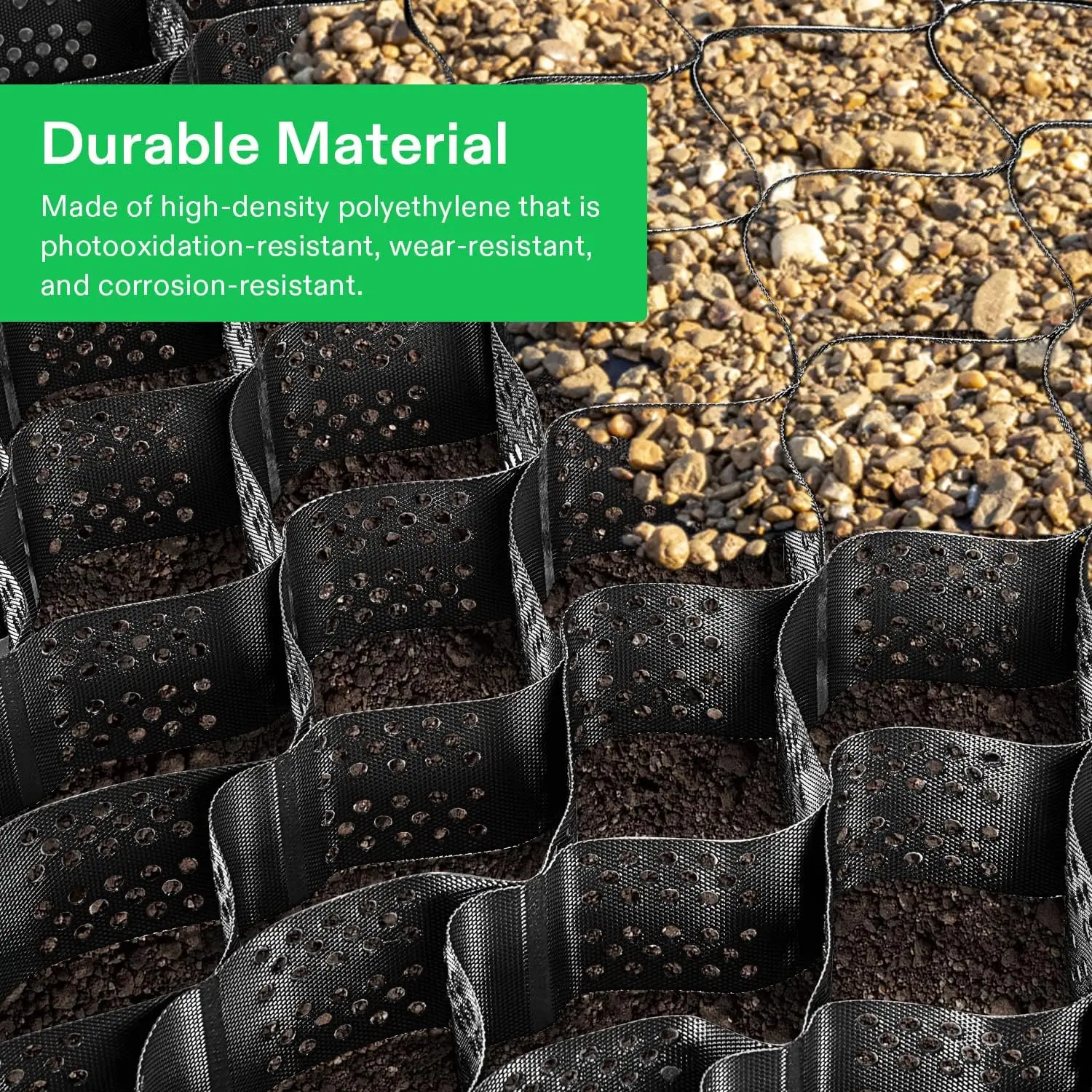 4’’ Depth Ground Grid, 9x17 ft, High-Density HDPE Geo Cell, 1885 lbs per sq ft Load, Foldable & Tensile, Easy Installation
