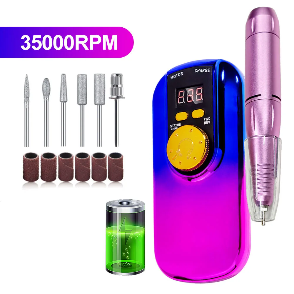 Ensemble de ponceuse à ongles électrique Portable et Rechargeable, 35000 tr/min, haute puissance, pour vernis Gel acrylique, équipement de Salon d'art des ongles