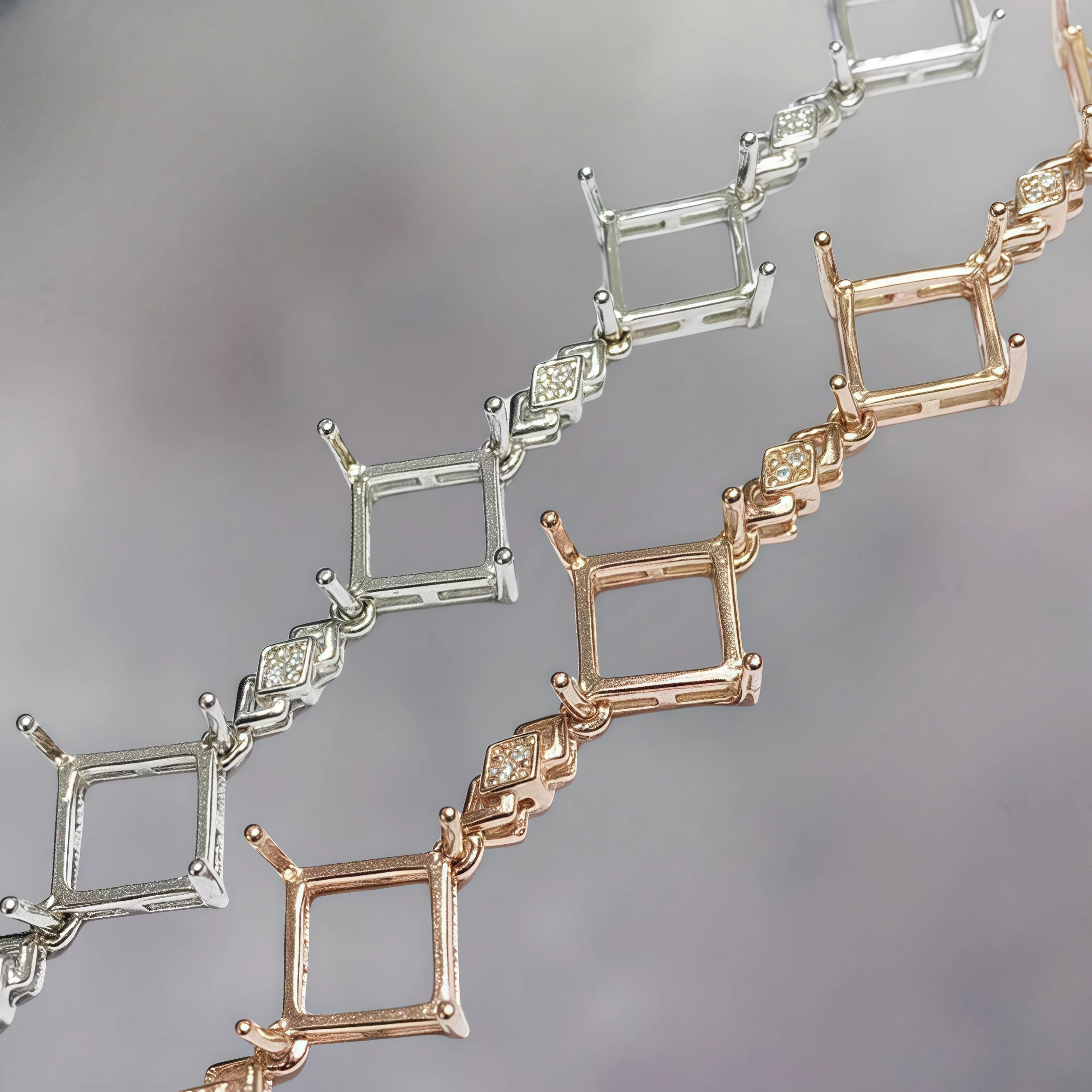 L  S925 Sterling Silver DIY Empty Holder Bracelet Settings 10mm Square Stone Fine Charm Jewelry Design Luxury Zircon for Woman