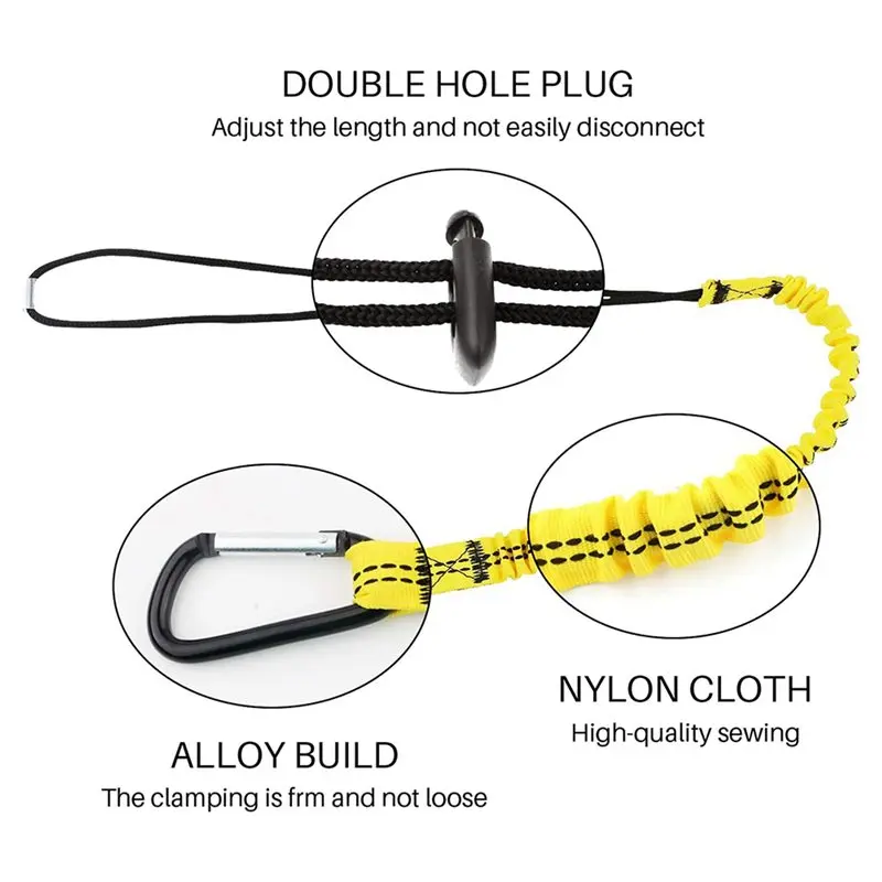 LNHF 10 Pack Safety Tool Leash,Retractable Bungee Cord With Aluminum Lock Carabiner And Adjustable Loop End Yellow