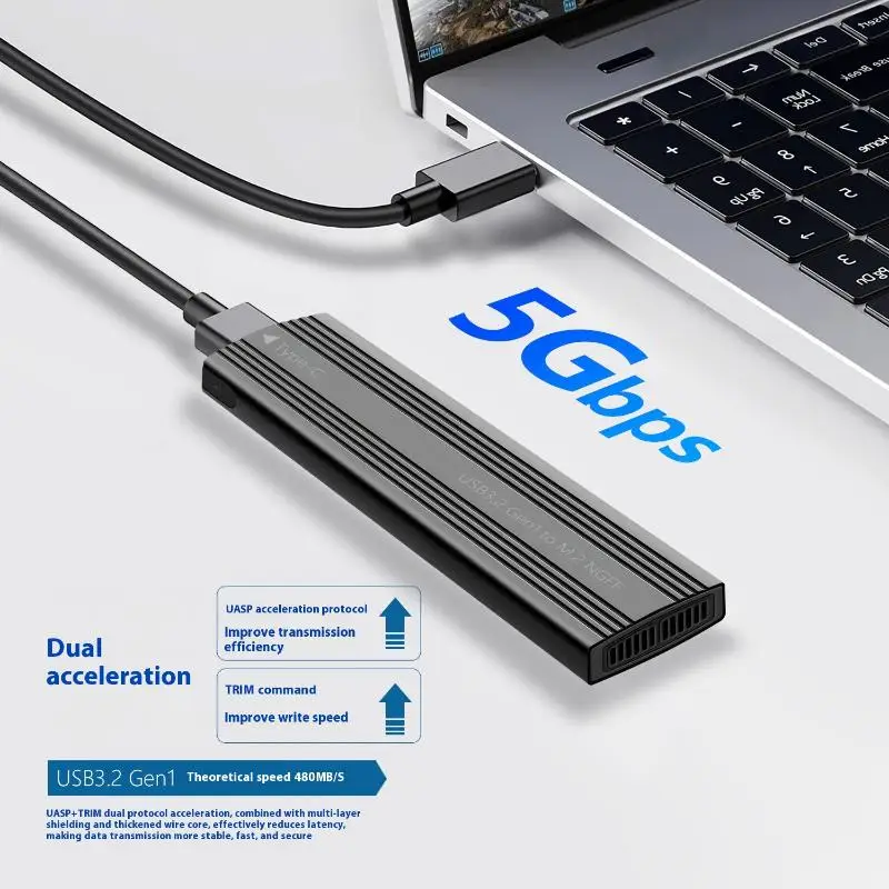 B-KEY Externes Festplattengehäuse USB C Aluminiumlegierung M.2 SATA-Protokoll Festplattengehäuse zur Speichererweiterung