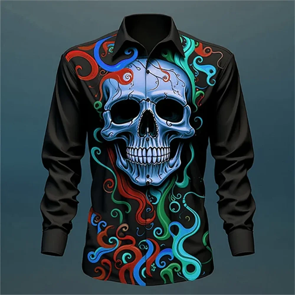 2024 Men\'s Shirt HD Mask Pattern Spring and Summer Daily Wear Soft and Comfortable Top Stylish Breathable Button Design