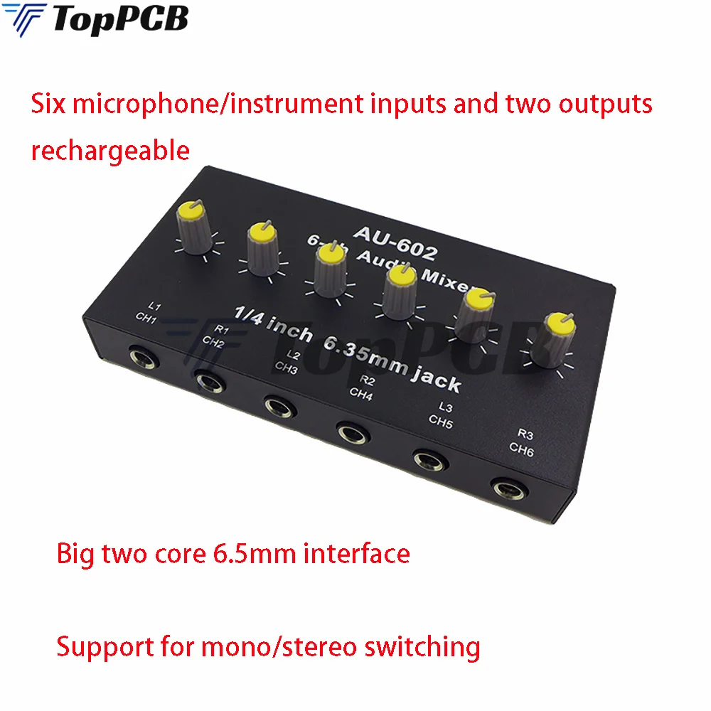 6 Channel Audio Mixer Headphone Microphone Mic Amplifier Hub Distributor 6.35mm Jack 1/4 TRS DC 5V for Live Broadcast Party