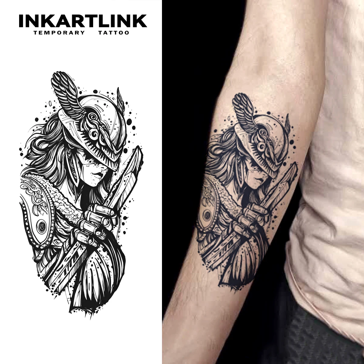 

INKARTLINK Dark Girl Tattoo Sticker Gothic Totem Temporary Tattoo Waterproof and Non Fading Maintenance for 1-2 Weeks European a