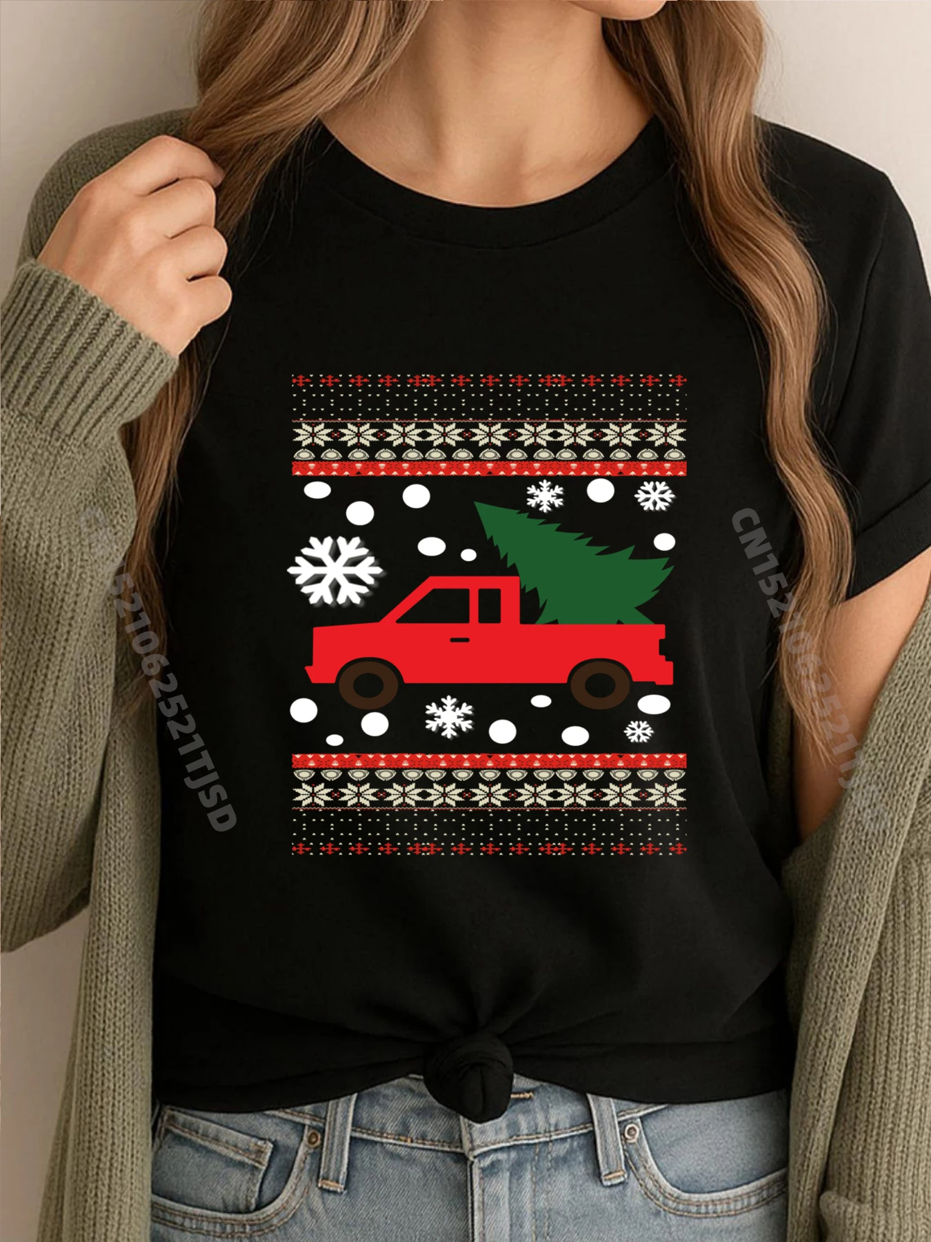 

С Рождеством уродливый грузовик снежная елка снежинки джемпер аниме футболки женская одежда ретро стираные топы футболки нормальные