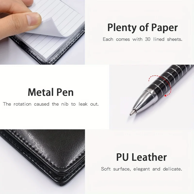 6-Pcs Mini Pocket Notepad Holder Set with 50 Lined Sheets, Metallic Pen, and 4-Piece 3 x 5-Inch Memo Book Refills