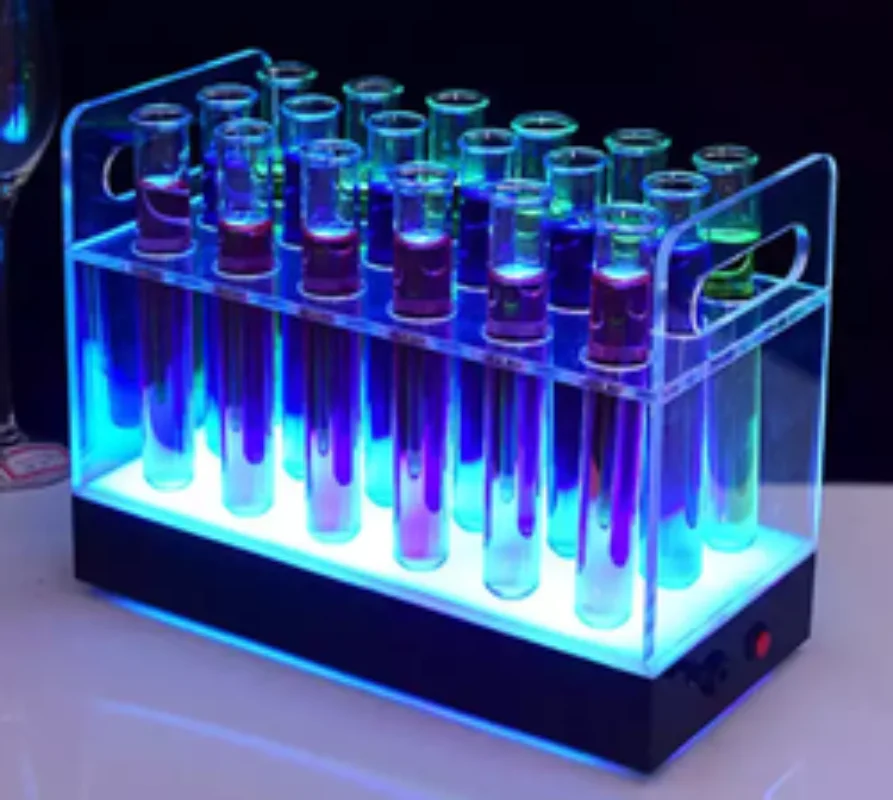 LED Illuminated Acrylic test tube holder service tray display racks for nightclub