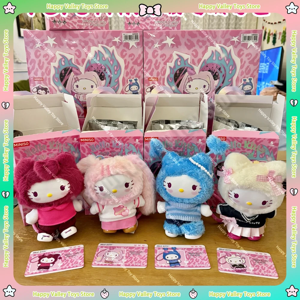

MINISO Popstar Hello Kitty Hanger Vinyl Figurine Anime Toy Genuine Model Collection Blind Box By Sanrio Family Cute Figure Toys