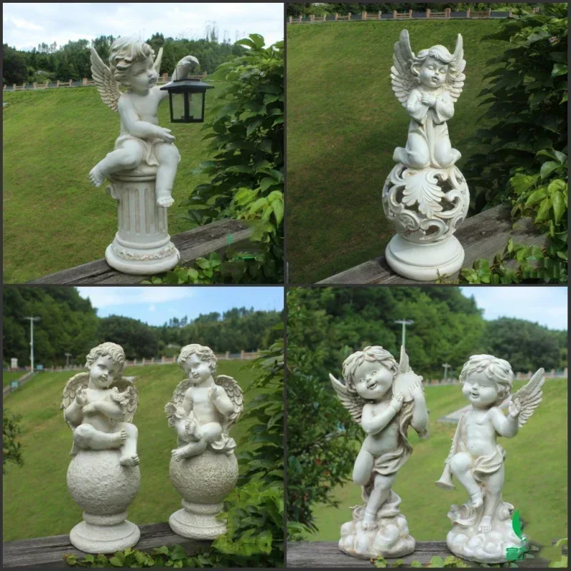 

Outdoor Cute Resin Angel Crafts Figurines Garden Decoration Ornaments Park Sitting Ball Angel Home Furnishing Desktop Statues