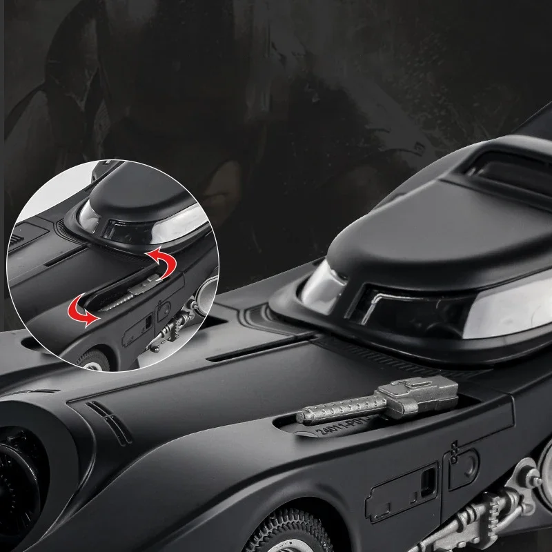 Batmobile Bat 1:24, modelo de aleación, coche de juguete fundido a presión, fundición de Metal, sonido y luz, coche de juguete extraíble, vehículo