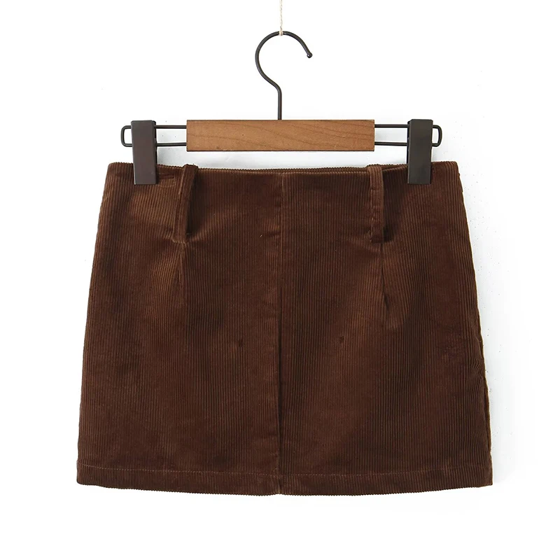 YENKYE Autumn Women American Retro Coffee Corduroy Skirt  High Waist Straight Mini Skirts