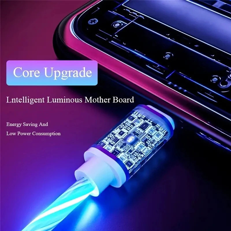 Flow Luminous  LED Charging Cable 3A Fast Charging USB A For iPhone 14 13 12 X USB Wire LED Cable Glowing Cable For Airpods iPad