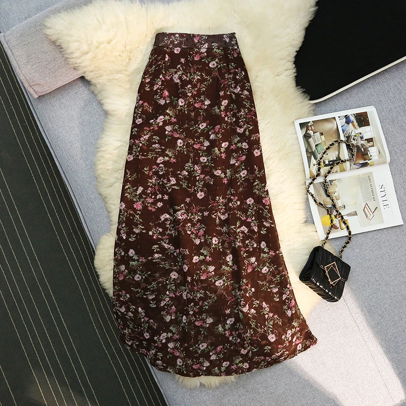 

Seoulish Vintage Floral Chiffon Mermaid Skirt Women Summer Elegant High Waist Long Skirt For Holiday Party