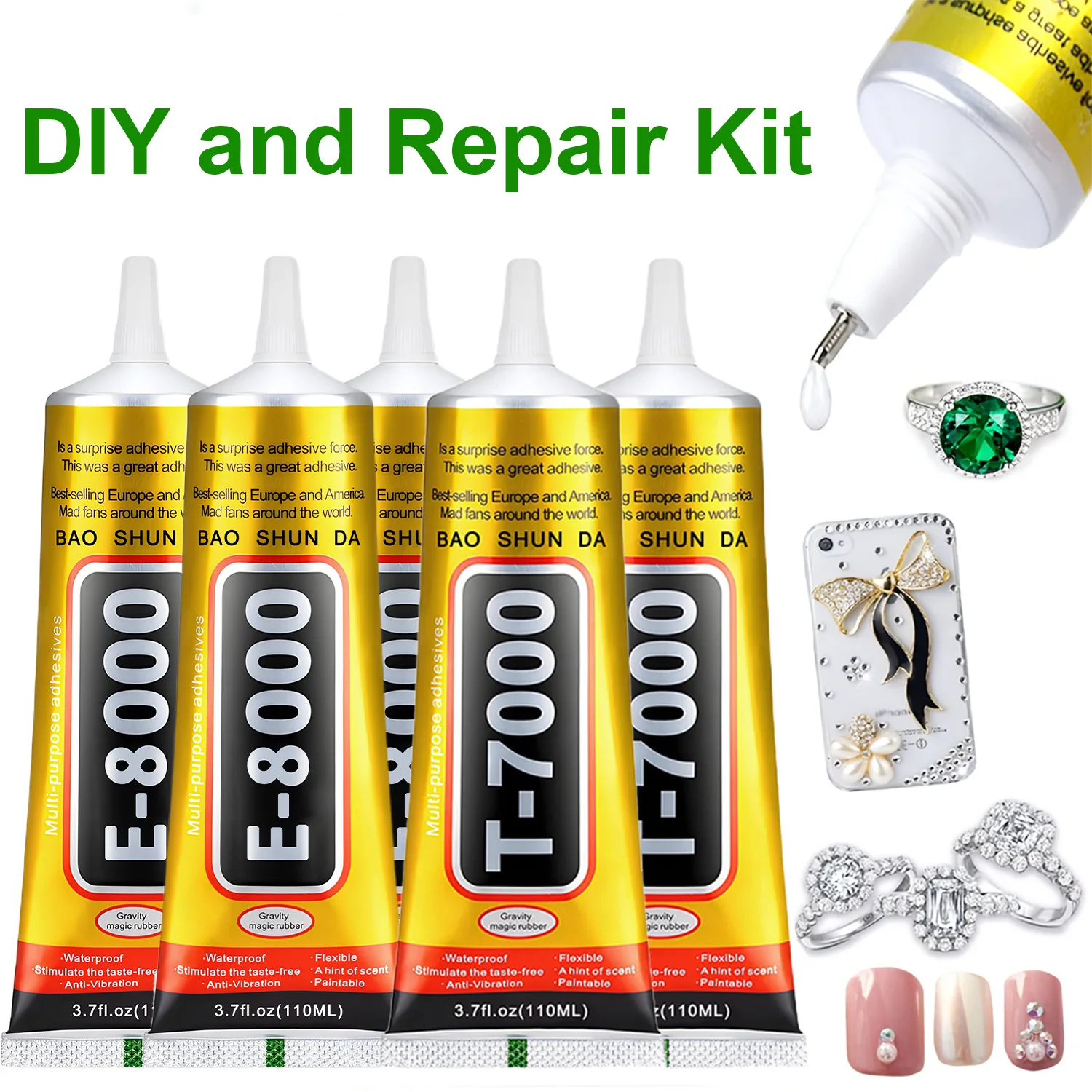 Kit de reparación adhesiva T7000+E8000 Oficina y hogar Bricolaje Teléfonos móviles Joyería Expositores Calzado Impermeabilización