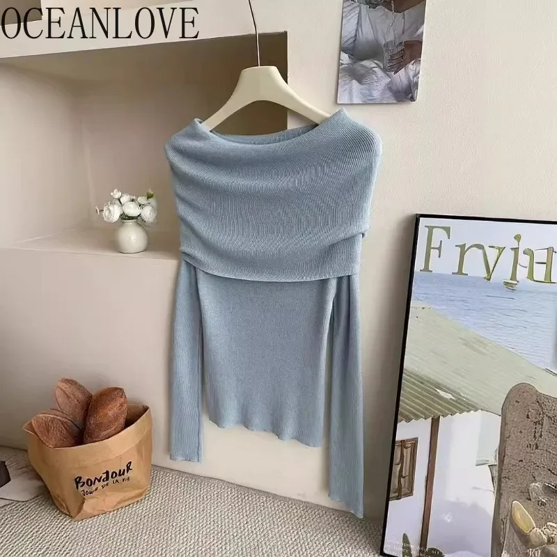 

OCEANLOVE женские свитера с разрезом на шее, однотонные осенне-зимние элегантные шикарные короткие пуловеры, корейские модные базовые пуловеры Sweet Pull Femme