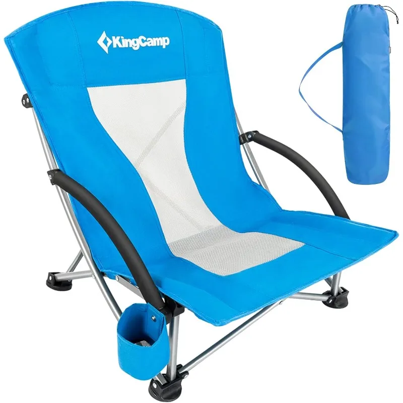 

KingCamp Low Folding Beach Chairs for Adults,Portable Lightweight Lowback Sling Chair with Headrest,Cup Holder,Carry Bag Armrest